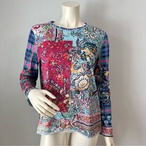 Sundance Cotton Multicolor Patchwork Long Sleeve Top Large